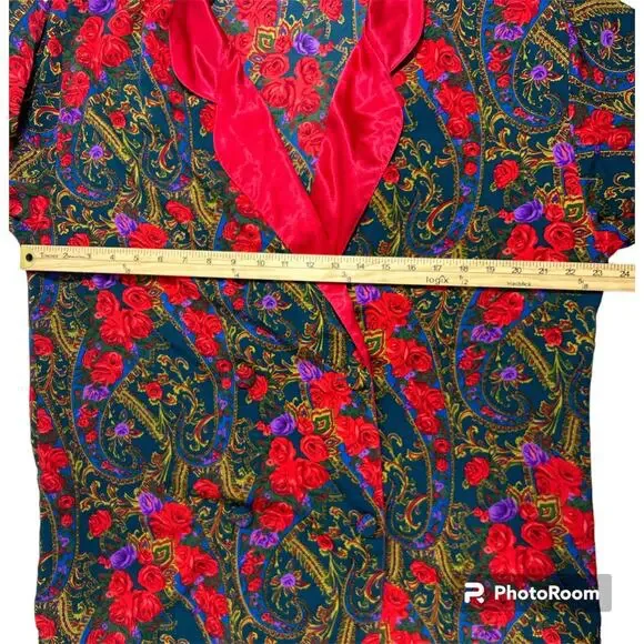 VTG Gold Label Victoria's Secret Double Breasted Satin Robe Sz Med Rose Paisley - Picture 8 of 10